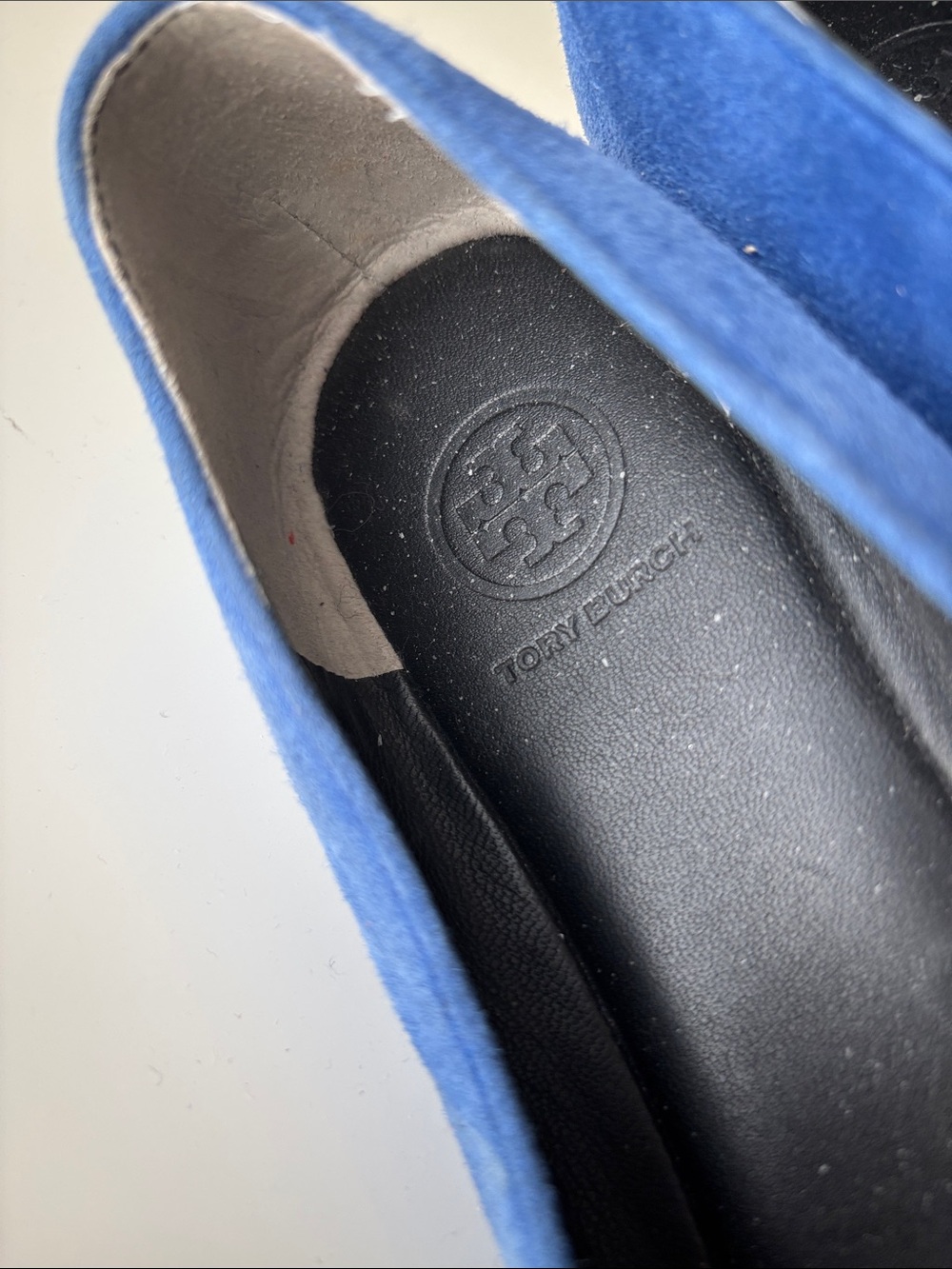 Tory Burch Blue Suede Leather Logo Loafers Size 8M - Picture 2 of 5